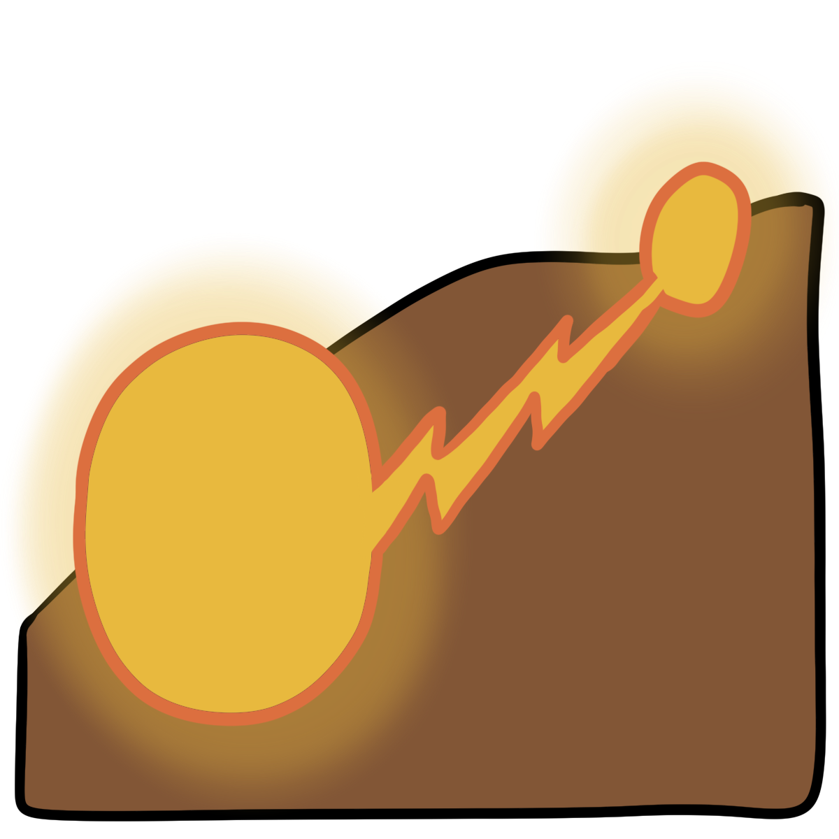 A glowing yellow oval connected by a jagged yellow line to a smaller yellow oval. Curved medium brown skin fills the bottom half of the background.